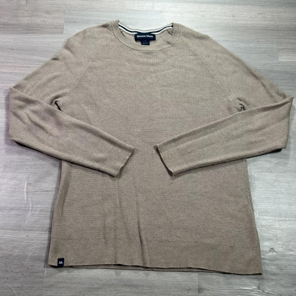 Mizzen+Main Sweater Mens Large Beige Rayon Nylon Textured Crewneck Pullover